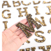 free shippinA-Z 26 Letter English Alphabet Gold Rhinestone Iron on Patch For Clothing Name Diy Sewing Applique Clothes Sticker Stripe