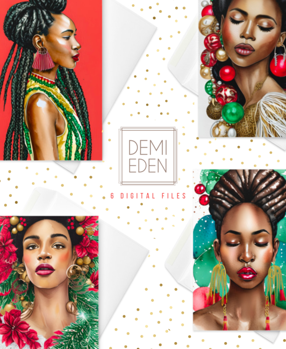 Diva Christmas Greeting Card Covers Bundle, Black Woman Art Prints
