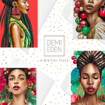 Diva Christmas Greeting Card Covers Bundle | Black Woman Art Prints | Printable Greeting Card Covers