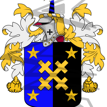 Bailey Coat of Arms and Crest Coloured image and Line Drawing.