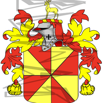 Fortune Coat of Arms with Crest Line Drawing.