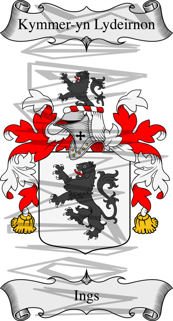 Ings Coat of Arms with Crest and Line Drawing.