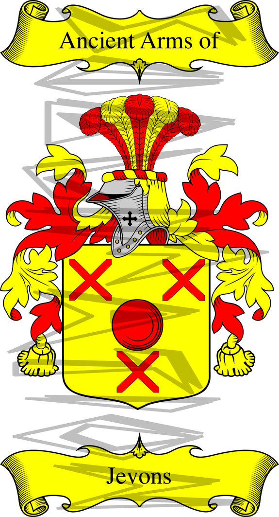 Jevons Coat of Arms with Crest and Line Drawing.