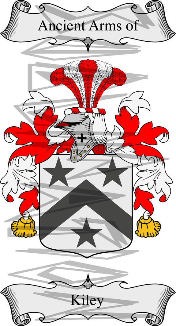 Kiley Coat of Arms with Crest Line Drawing.