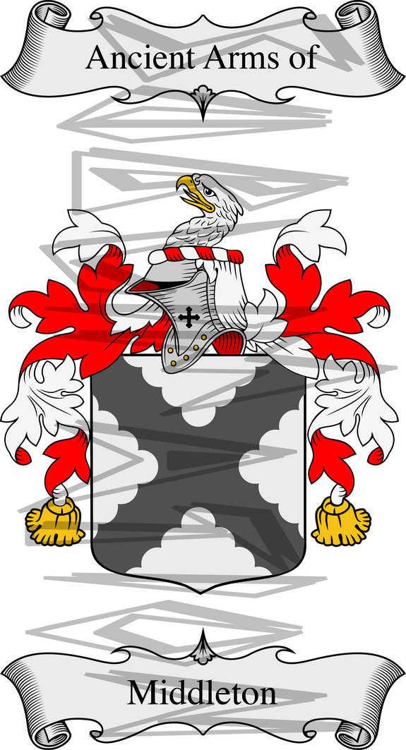 Middleton Coat of Arms with Crest and Line Drawing.