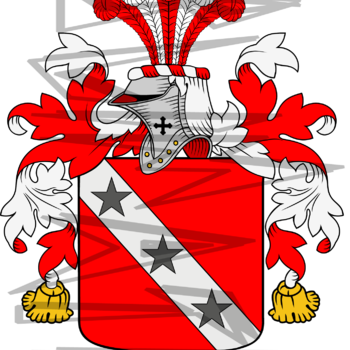 Ovenden Coat of Arms with Crest and Line Drawing.