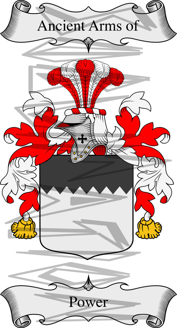 Power (Irish) Coat of Arms with Crest Line Drawing.