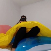 Inflatable yellow sofa mouth blow!