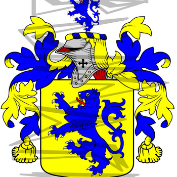 Sadlier Coat of Arms with Crest and Line Drawing.