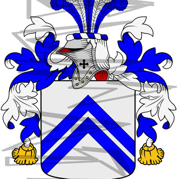 Tyrell Coat of Arms with Crest and Line Drawing.