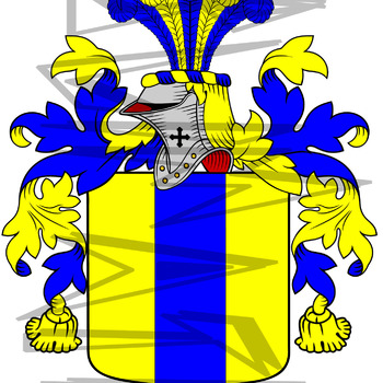 Waters Coat of Arms with Crest and Line Drawing.