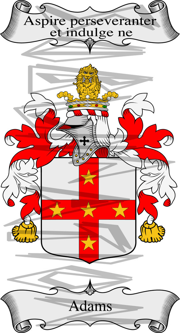 Adams Coat of Arms with Crest and Line Drawing.