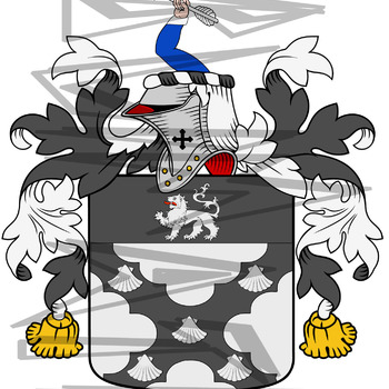 Baker Coat of Arms with Crest and Line Drawing.