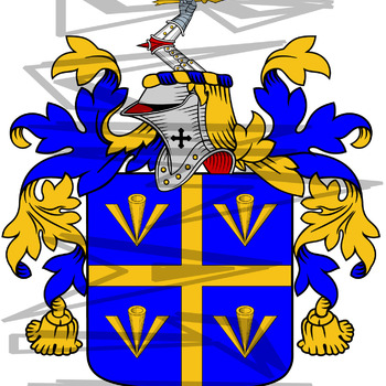 Jones Coat of Arms with Crest and Line Drawing.