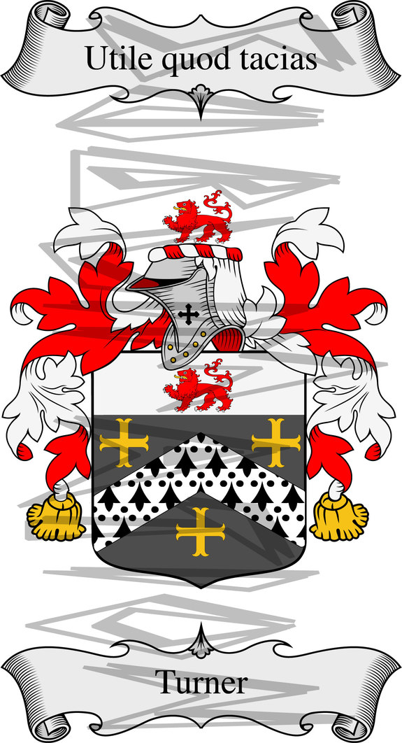 Turner Coat of Arms with Crest and Line Drawing.