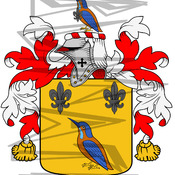 Fisher Coat of Arms with Crest and Line Drawing.