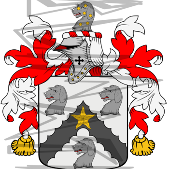 Hall Coat of Arms with Crest and Line Drawing.