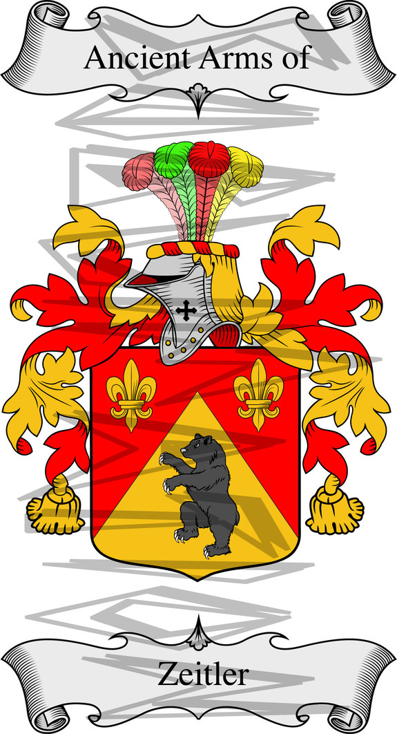 Zeitier Coat of Arms with Crest Line Drawing.