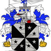 Pascoe Coat of Arms with Crest and Line Drawing.