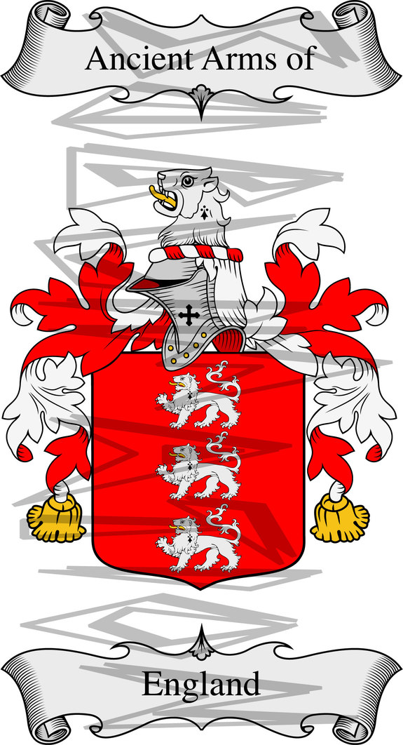 England Coat of Arms with Crest and Line Drawing.