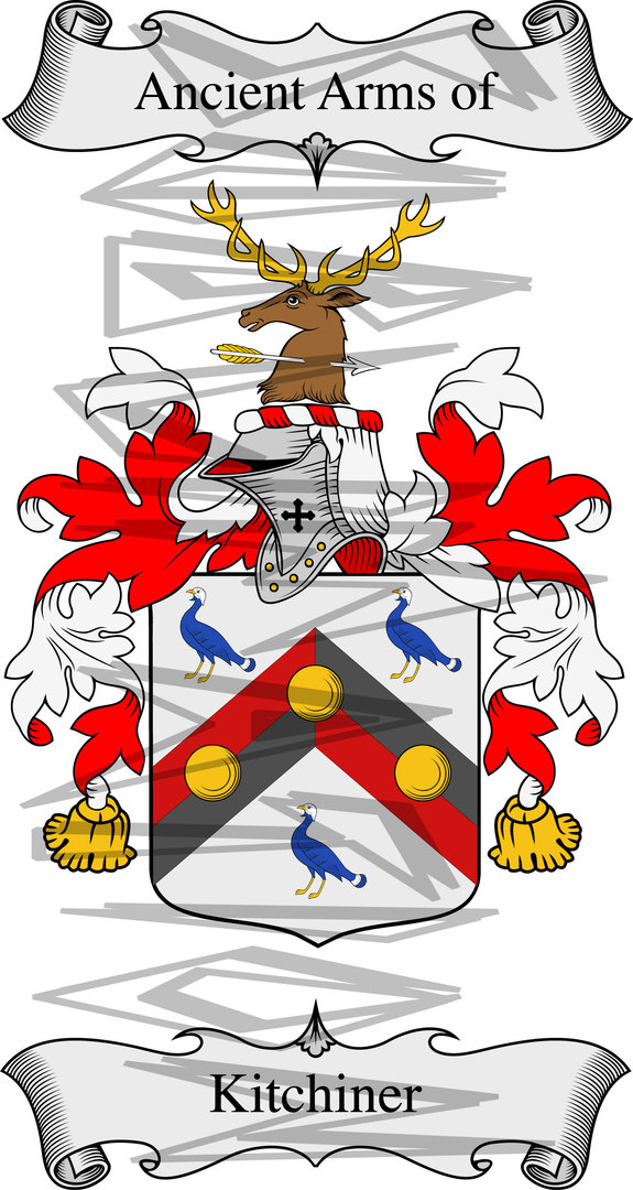 Kitchiner Coat of Arms with Crest Line Drawing.