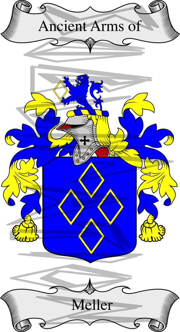 Meller oat of Arms with Crest Line Drawing.