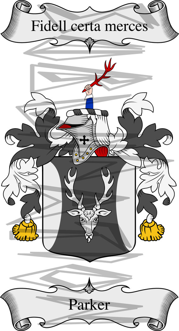 Parker Coat of Arms with Crest Line Drawing.