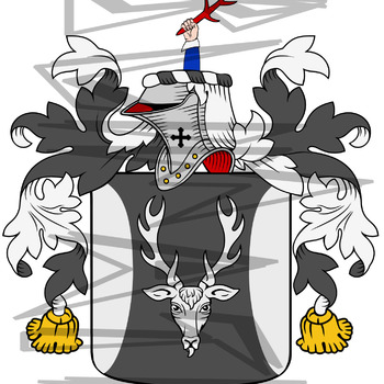 Parker Coat of Arms with Crest Line Drawing.
