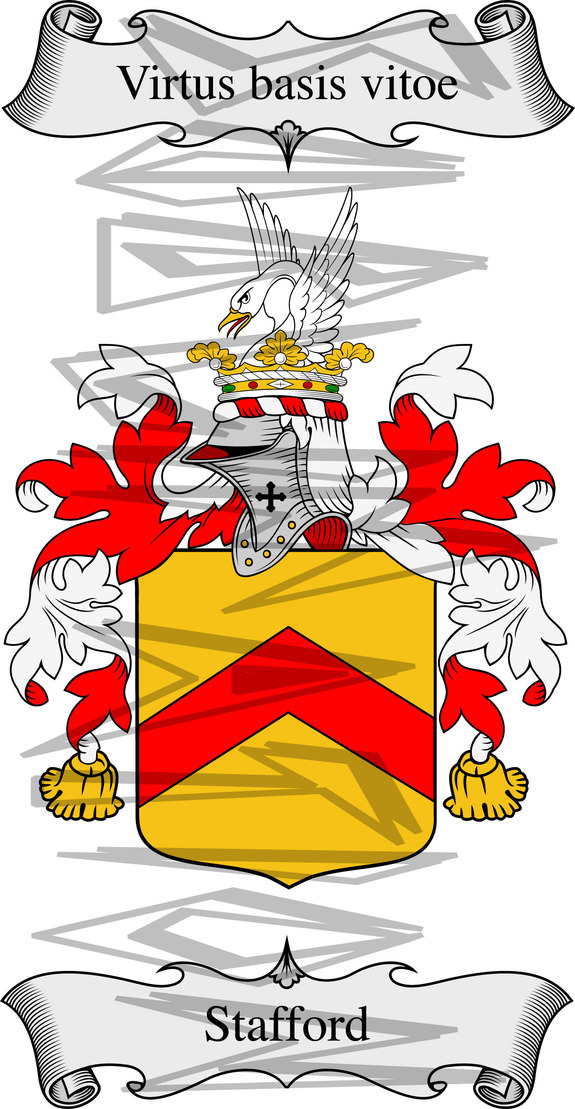 Stafford Coat of of Arms with Crest and Line Drawing.