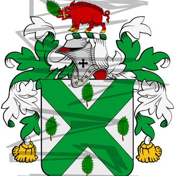 Keating Coat of Arms with Crest and Line Drawing.