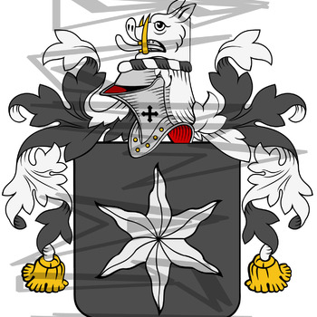 Ingleby Coat of Arms with Crest Line Drawing.