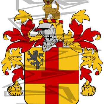 Burke Coat of Arms with Crest and Line Drawing.