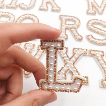 26Pcs/Lot A-Z Rhinestone Pearl English Letter Alphabet Sew Iron On Patch Badge 3D Handmade Patches Bag Jeans Applique
