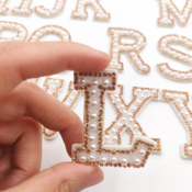 26Pcs/Lot A-Z Rhinestone Pearl English Letter Alphabet Sew Iron On Patch Badge 3D Handmade Patches Bag Jeans Applique