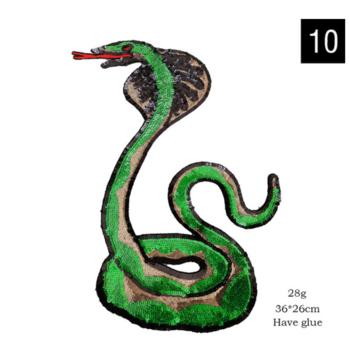 free shipping 3pcs/set Embroidery Snake Patch,cartoon Badges,animal Appliques,sequined Serpents Patches for--high green