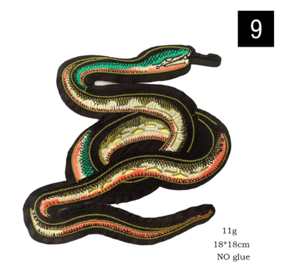 free shipping 5pcs Embroidery Snake Patch,cartoon Badges,animal Appliques,sequined Serpents Patches for Clothing DIY Accessory--green