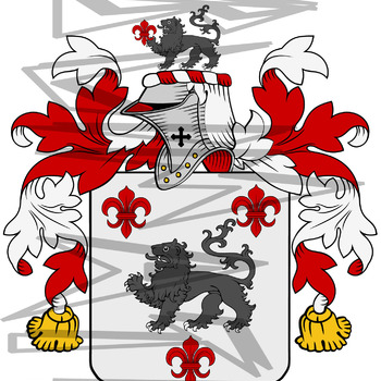 Perkins Coat of Arms with Crest and Line Drawing.