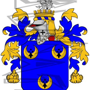 Ryder Coat of Arms with Crest and Line Drawing.