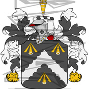 Archer Coat of Arms with Crest and Line Drawing.