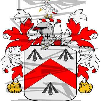 Walsh Coat of Arms with Crest and Line Drawing.