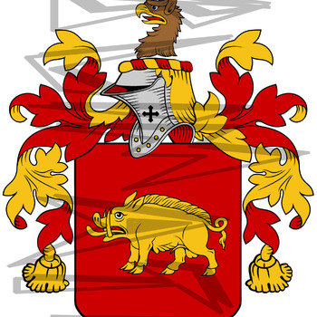 Baird Coat of Arms with Crest and Line Drawing.