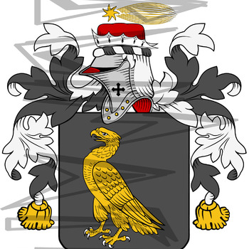 Roper Coat of Arms with Crest and Line Drawing.