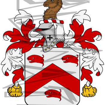 Fullerton Coat of Arms with Crest and Line Drawing.