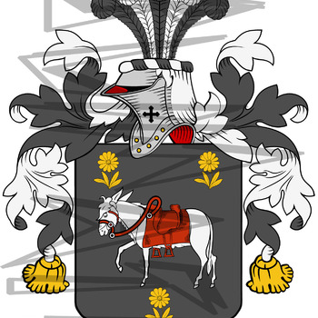 Moorcroft Coat of Arms with Crest and Line Drawing.