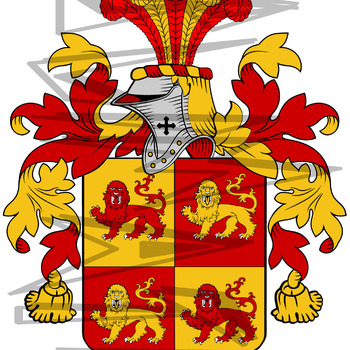 Llewellyn Coat of Arms with Crest Line Drawing.