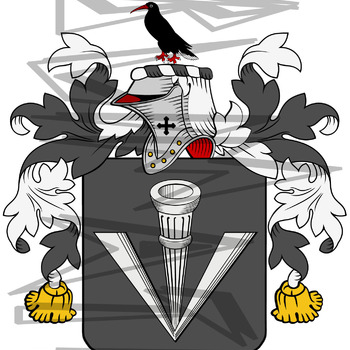 Nicholl Coat of Arms with Crest and Line Drawing.
