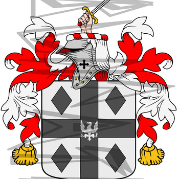 Dixon Coat of Arms with Crest and Line Drawing.