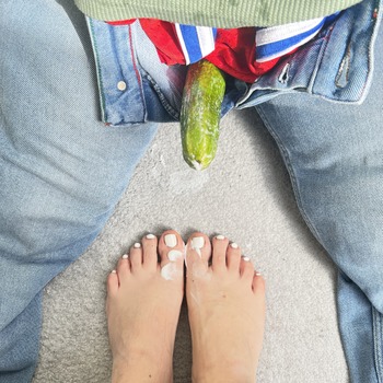Feetjob at a cucumber with dirty talk
