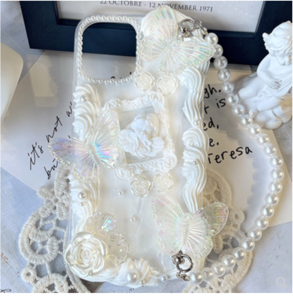 free shipping cream phone case and the tutorial download and white cream lace phone case