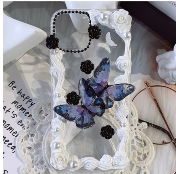 Free shipping worldwide cream phone case and the tutorial download and black butterfly phone case